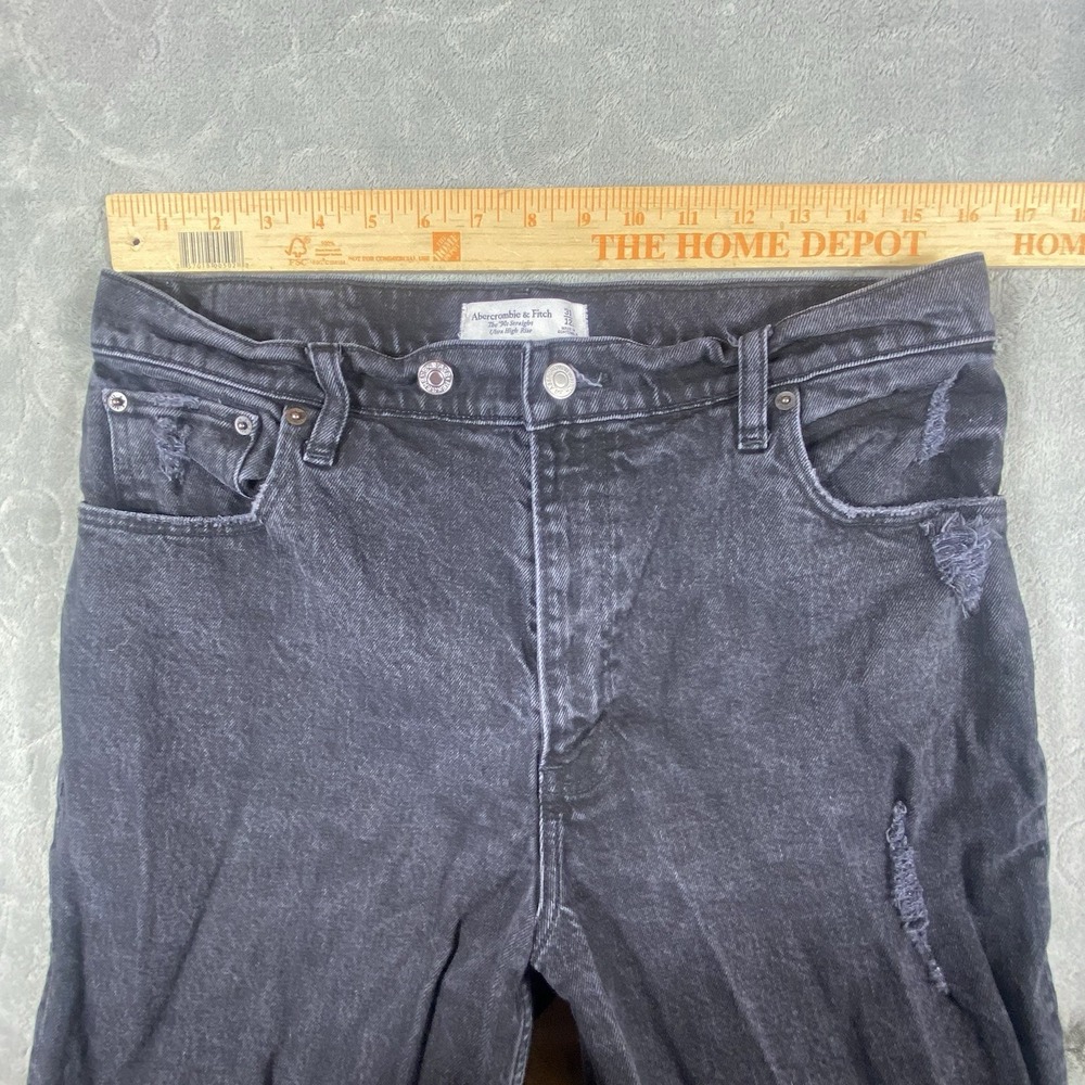 Abercrombie & Fitch 90s Straight Jeans Womens 12/31 Ultra High Rise Rips Fringe - Picture 10 of 12